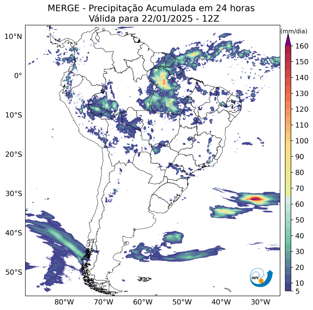 Mapa meteorológico gerado pelo modelo Monan, do INPE